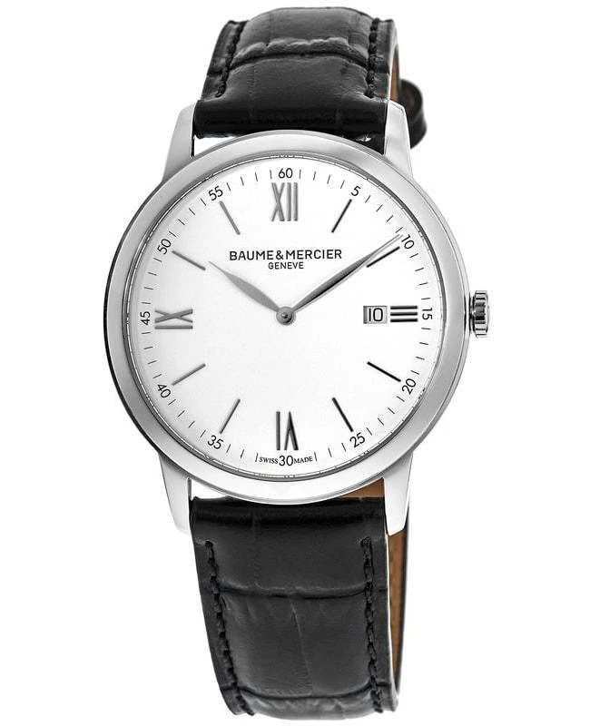 商品Baume & Mercier|Baume & Mercier Classima Quartz White Dial Black Leather Strap Men's Watch 10414,价格¥6108,第1张图片