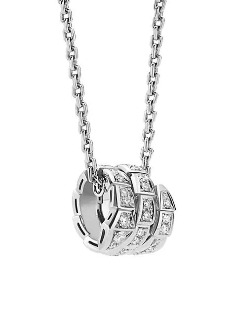 商品BVLGARI|Serpenti Viper 18K White Gold & Pavé Diamond Pendant Necklace,价格¥73834,第1张图片