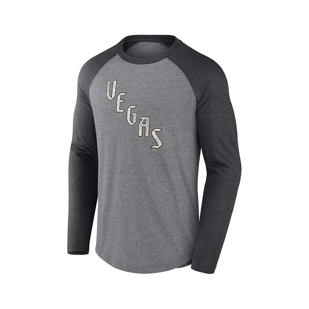 Men's Branded Heather Gray, Black Vegas Golden Knights Special Edition 2.0 Long Sleeve Raglan T-shirt商品第3张图片规格展示