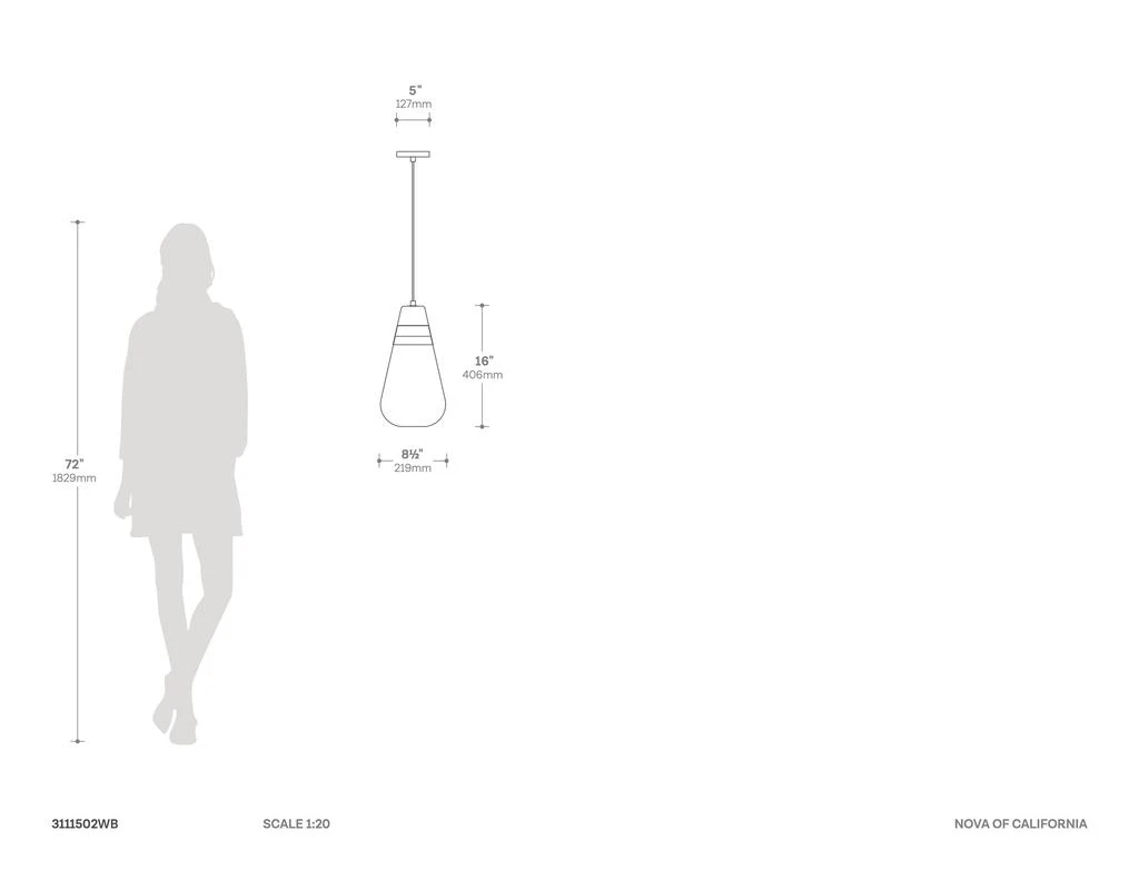 商品Nova of California|Nova of California Sunset 27" Hardwired Pendant in Weathered Brass and Walnut,价格¥476,第4张图片详细描述