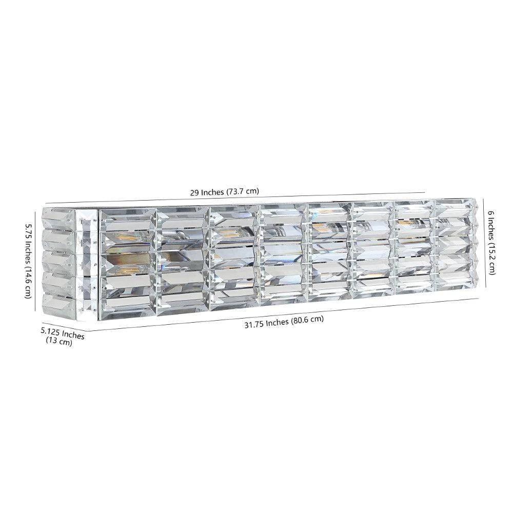 商品JONATHAN Y|Evelyn Crystal Rectangle 31.75" 4-Light Iron/Crystal Glam Modern LED Vanity Light,价格¥1574,第4张图片详细描述