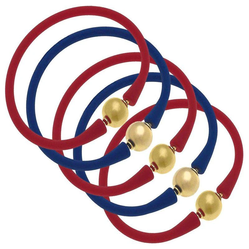 商品Canvas Style|Bali Game Day 24K Gold Bracelet Set Of 5 In Red And Royal Blue,价格¥952,第1张图片