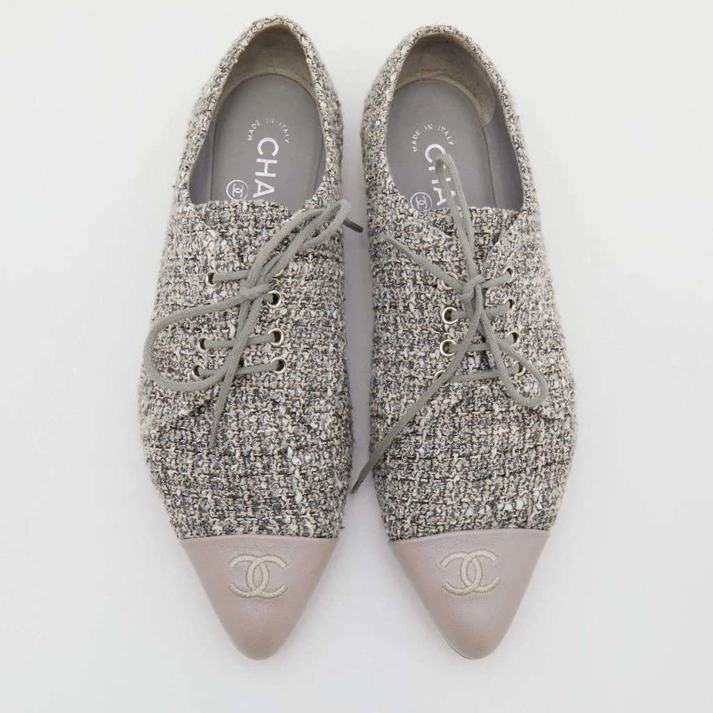 商品[二手商品] Chanel|Chanel Multicolor Tweed And Leather CC Cap Toe Lace Up Derby Size 37.5,价格¥4749,第3张图片详细描述