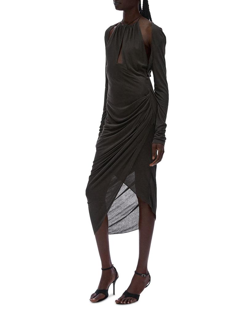 Long Sleeve Halter Neck Midi Dress商品第3张图片规格展示