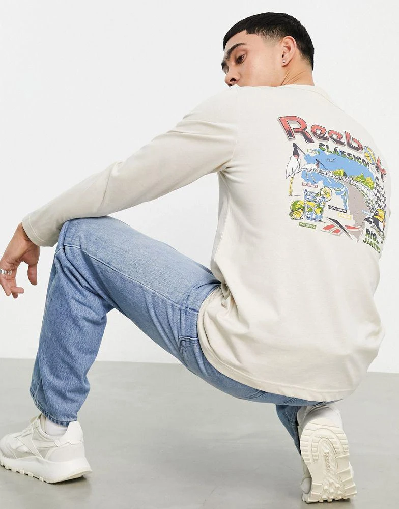 商品Reebok|Reebok Summer Retreat long sleeve top in sand,价格¥212,第1张图片