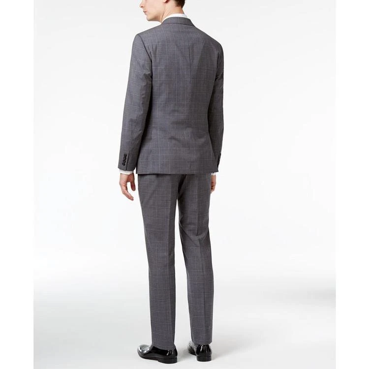 Men's Modern-Fit Gray and Blue Plaid Windowpane Vested Suit 商品