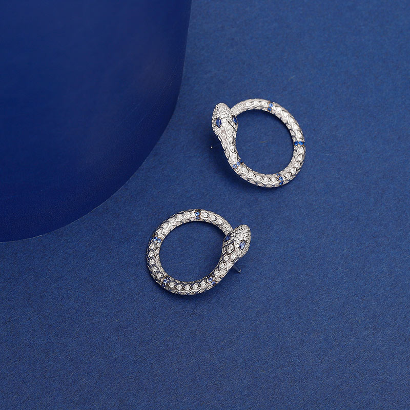 银镶晶钻蛇形设计感耳环女欧美动物圆形耳环（香港仓发货）商品第10张图片规格展示