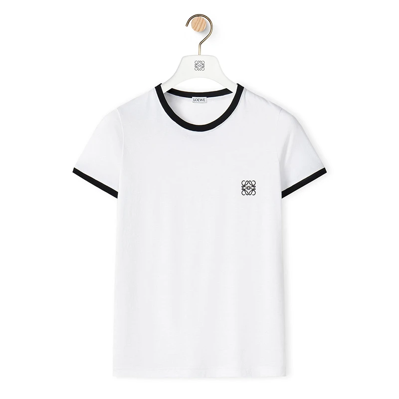 商品Loewe|LOEWE/罗意威 22年秋冬新款 女士白色纯棉对比色滚边T恤,价格¥3059,第1张图片