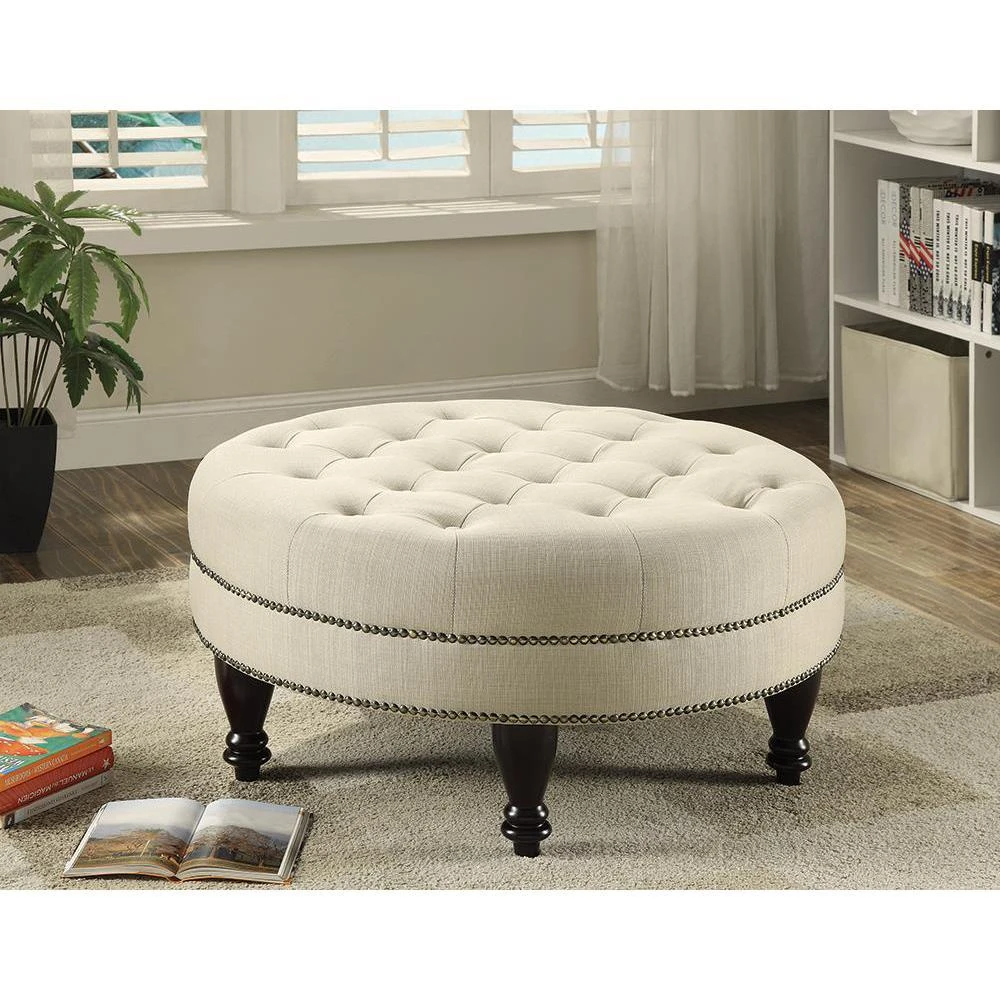 商品Coaster Co. of America|Elchin Round Upholstered Tufted Ottoman Oatmeal,价格¥1981,第1张图片