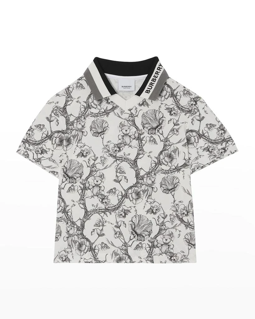 商品Burberry|Boy's Etched Bear & Floral Logo Polo Shirt, Size 3-14,价格¥1097,第1张图片