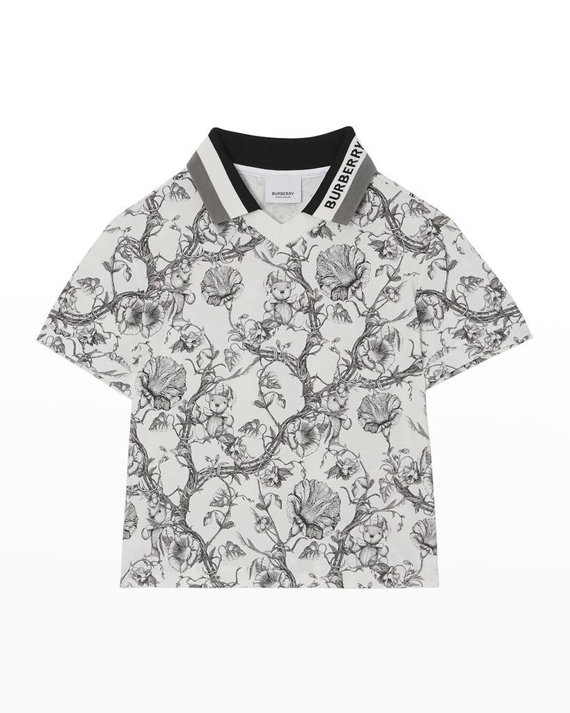 商品Burberry|Boy's Etched Bear & Floral Logo Polo Shirt, Size 3-14,价格¥1045,第1张图片