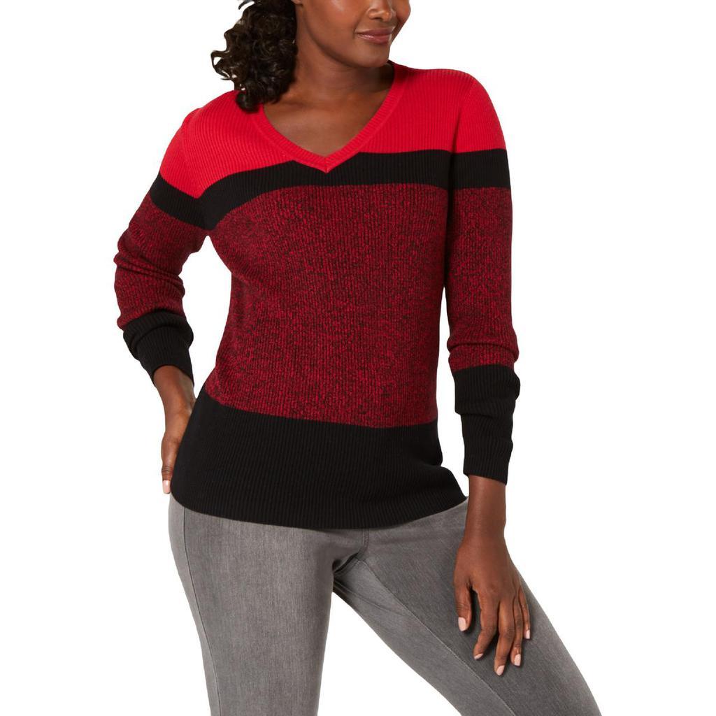 商品Karen Scott|Karen Scott Womens Colorblock Ribbed Knit Pullover Sweater,价格¥125,第3张图片详细描述