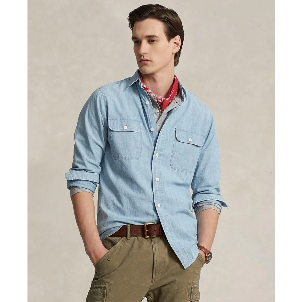 商品Ralph Lauren|Men's Cotton Classic-Fit Chambray Graphic Workshirt,价格¥449,第1张图片