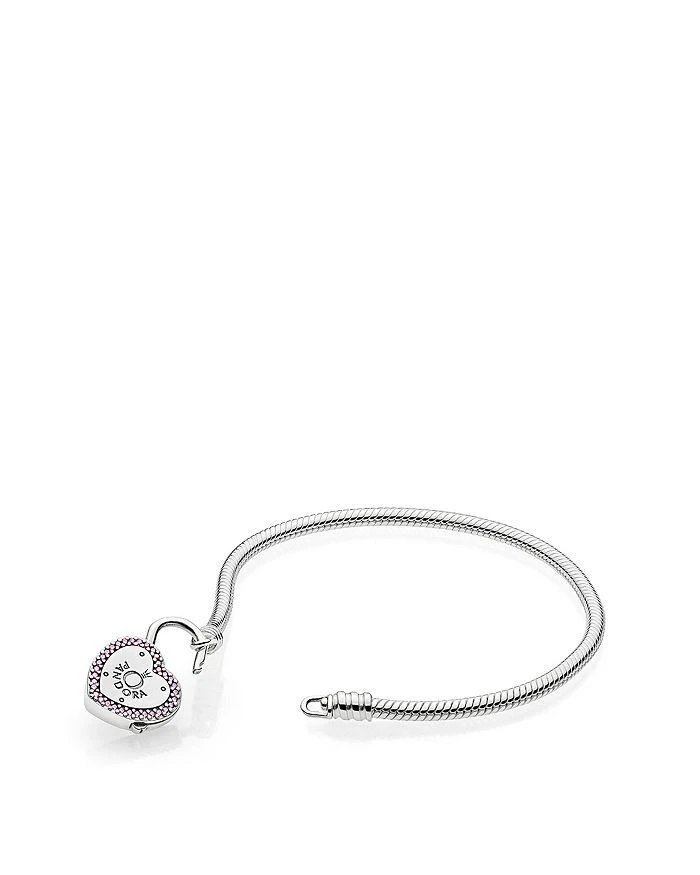 商品PANDORA|Sterling Silver & Cubic Zirconia Lock Your Promise Snake Chain Bracelet,价格¥664,第2张图片详细描述