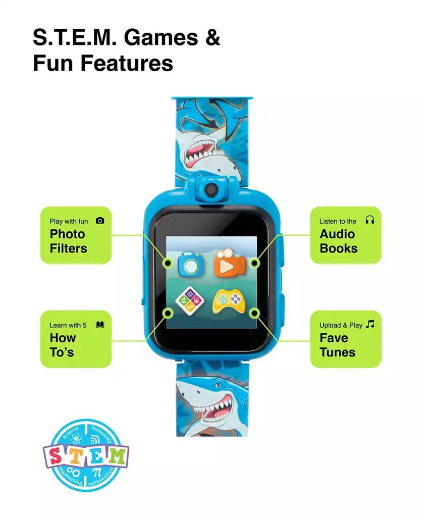 Kid's Blue Shark Silicone Strap Touchscreen Smart Watch 42mm with Earbuds Gift Set 商品