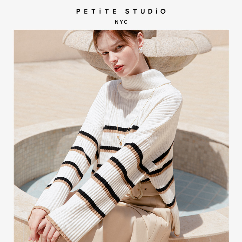 商品[国内直发] Petite Studio NYC|Kirby双色复古条纹慵懒设计感美利奴羊毛毛衣 | Kirby Wool Sweater - Striped,价格¥1251,第1张图片