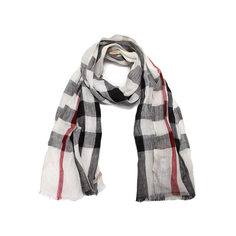 商品[国内直发] Burberry|Burberry 博柏利 女士黑白格纹亚麻材质格纹围巾 3902582,价格¥1649,第1张图片