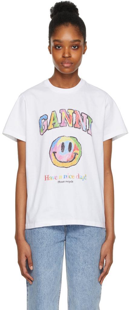 商品Ganni|SSENSE Exclusive White Logo T-Shirt,价格¥631,第1张图片