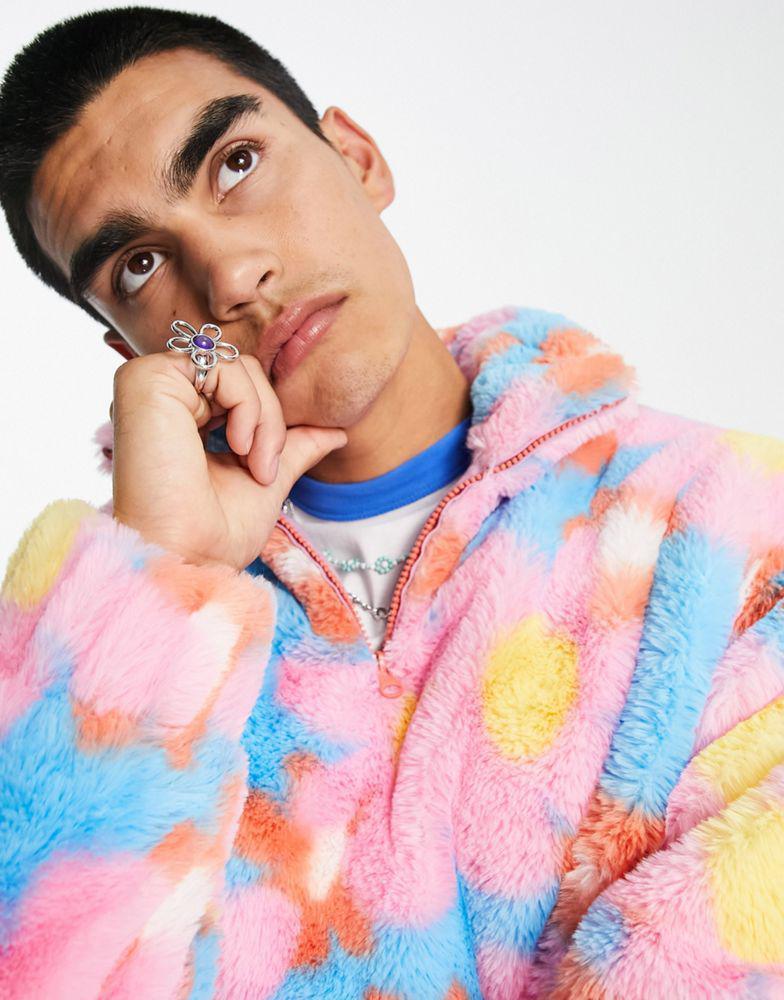 商品ASOS|ASOS DESIGN oversized half zip faux fur sweatshirt in all over flower print,价格¥369,第5张图片详细描述