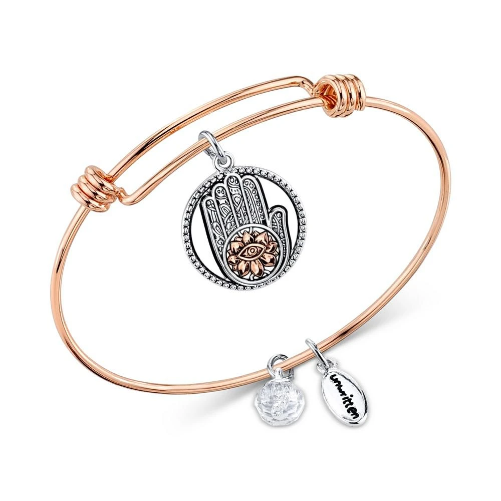 商品Unwritten|Two-Tone Hamsa Charm Bangle Bracelet in Rose Gold-Tone Stainless Steel and Silver Plated,价格¥105,第1张图片