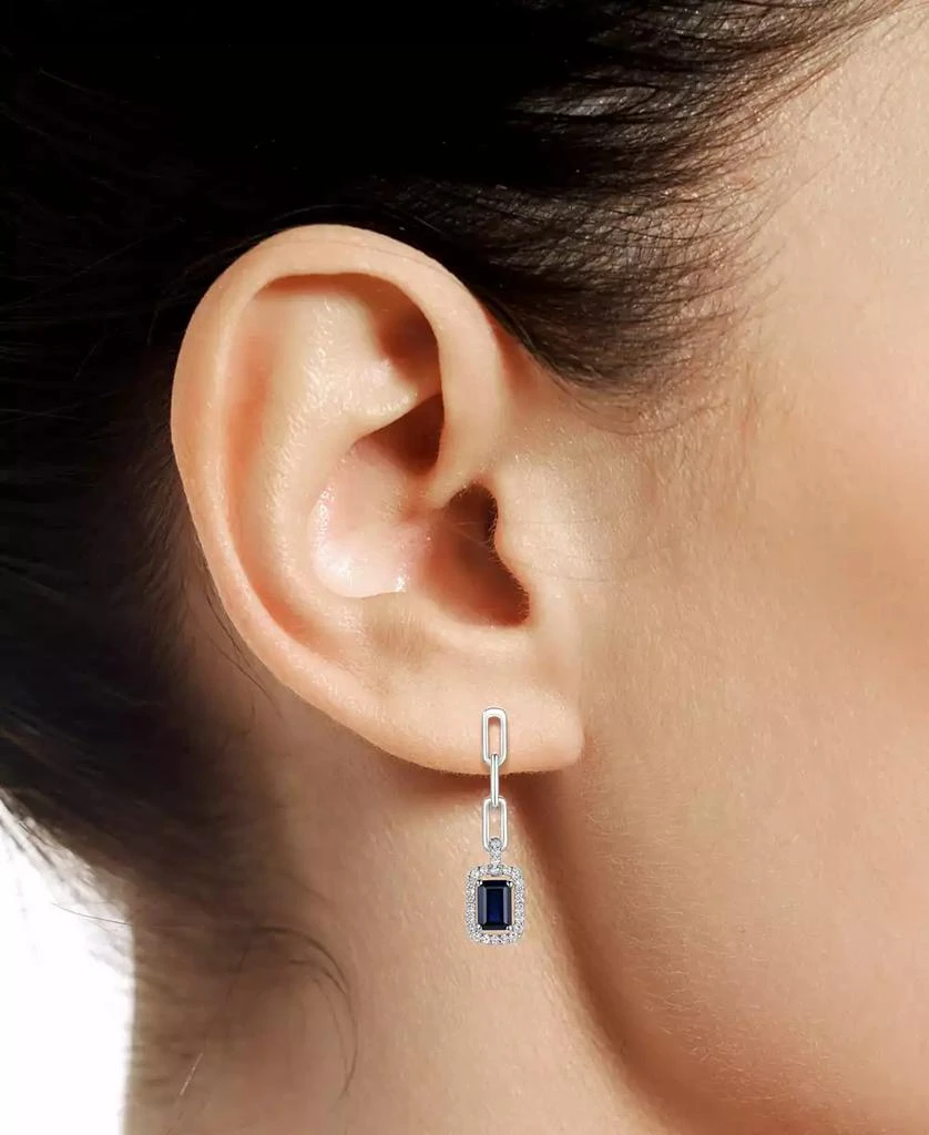 商品Macy's|2-Pc. Set Lab-Grown Sapphire (2-1/2 ct. t.w.) & Lab-Grown White Sapphire (3/8 ct. t.w.) Halo Pendant Necklace & Drop Earrings in Sterling Silver,价格¥648,第3张图片详细描述