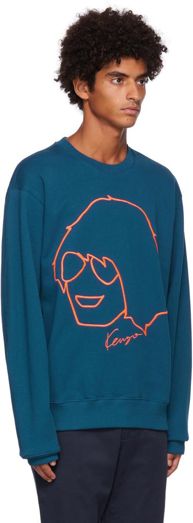 Blue Embroidered Graphic Sweatshirt商品第2张图片规格展示