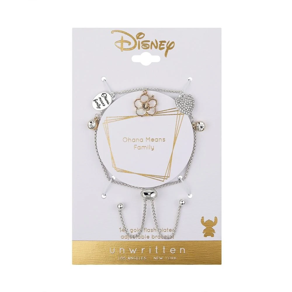 商品Disney|Unwritten Crystal Heart and Mother of Pearl Inlay Flower Lilo and Stitch "Ohana Means Family" Bezel Bracelet,价格¥94,第2张图片详细描述