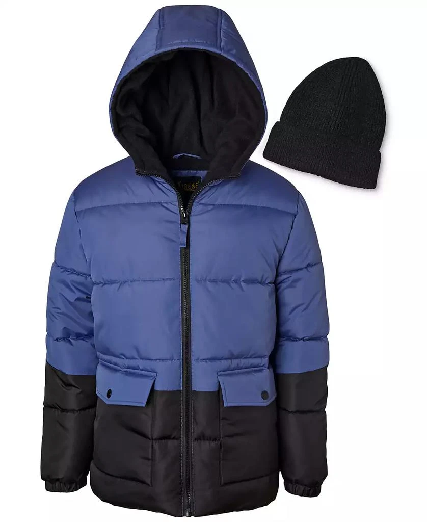 商品Ixtreme|Big Boys Colorblocked Full-Zip Hooded Puffer Jacket with Ribbed-Knit Beanie,价格¥238,第1张图片