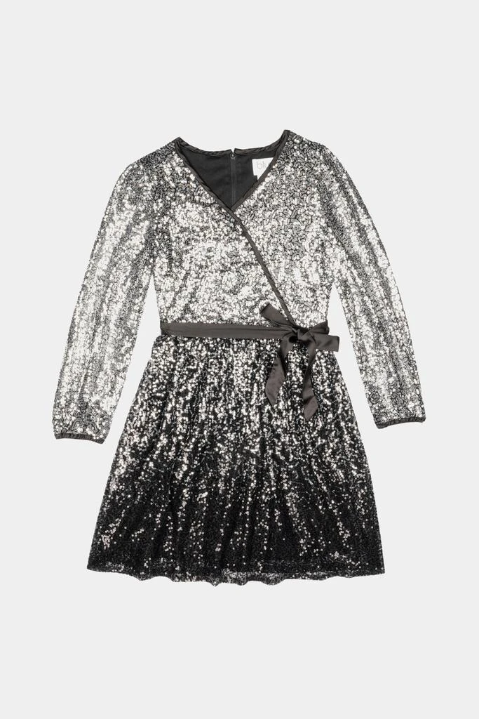 商品Us Angels|Girls Long Sleeve Faux Wrap Satin Ribbon Belt Sequin Dress,价格¥99,第1张图片