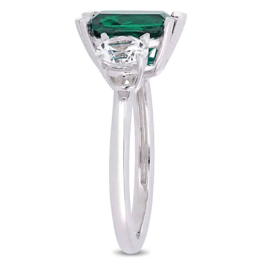 商品Amour|4 CT TGW Cushion-Cut Created Emerald and Created White Sapphire Three-Stone Ring in 10k White Gold JMS005046,价格¥2625,第3张图片详细描述