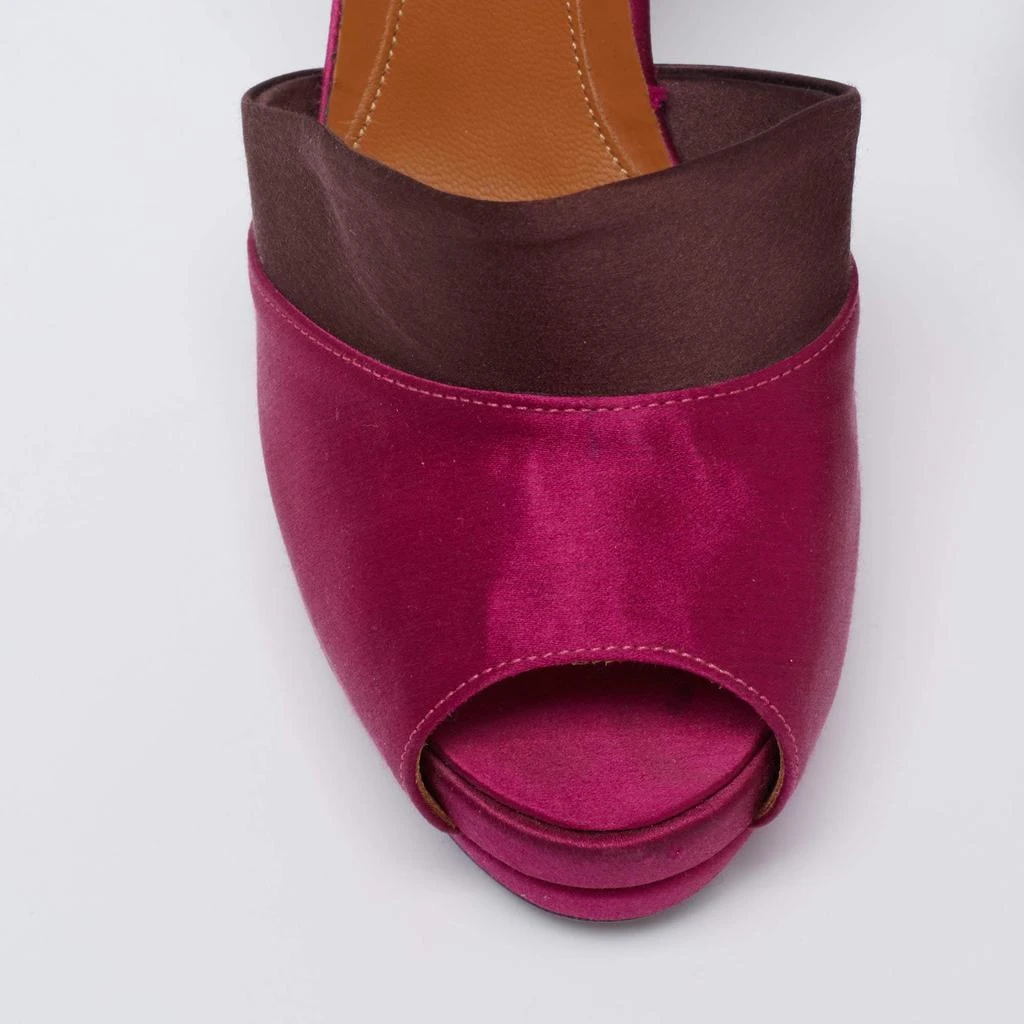 Fendi Magenta/Brown Satin Anemone D'orsay Peep-Toe Platform Pumps Size 38.5 商品