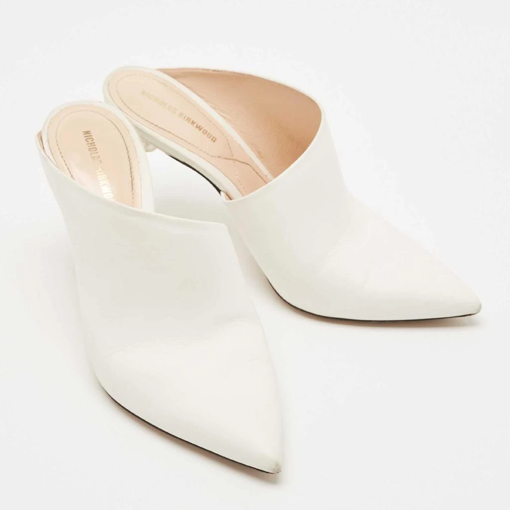 商品[二手商品] Nicholas Kirkwood|Nicholas Kirkwood White Leather Mira Pointed Toe Mules Size 38,价格¥1032,第4张图片详细描述