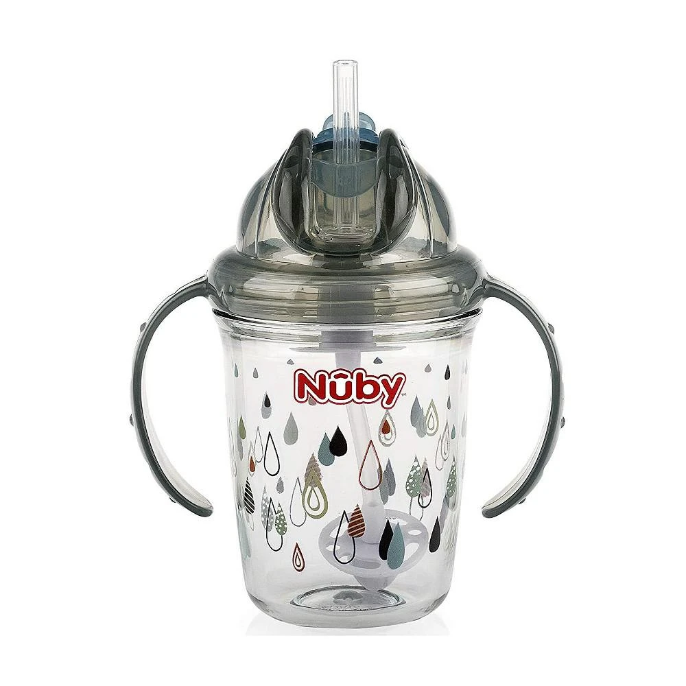 商品Nuby|Tritan No Spill Flip N' Sip Twin Handle 360 Weighted Straw Cup, Grey,价格¥131,第1张图片
