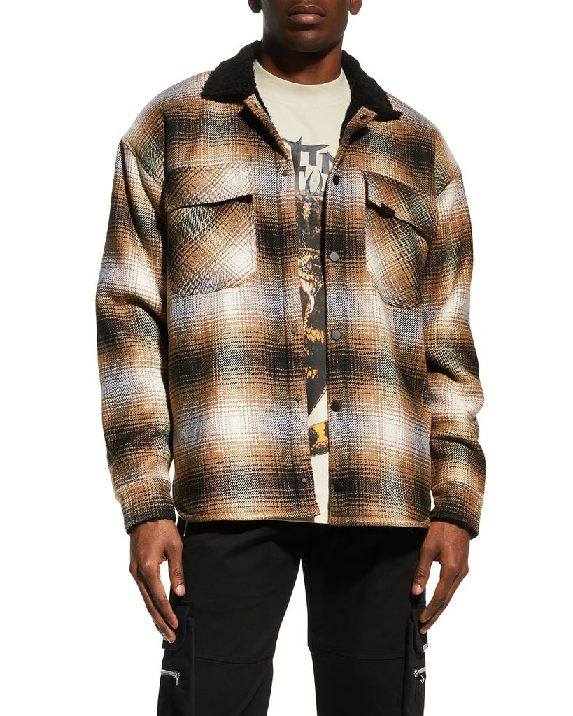 Men's Plaid Sherpa-Collar Shirt Jacket商品第1张图片规格展示