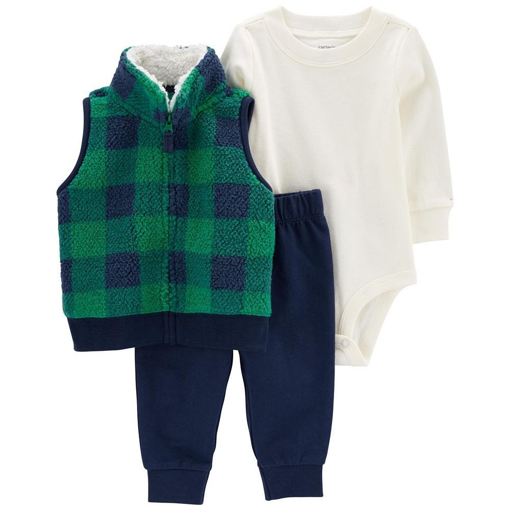 商品Carter's|Baby Boys Sherpa Vest, Bodysuit and Leggings, 3 Piece Set,价格¥237,第1张图片