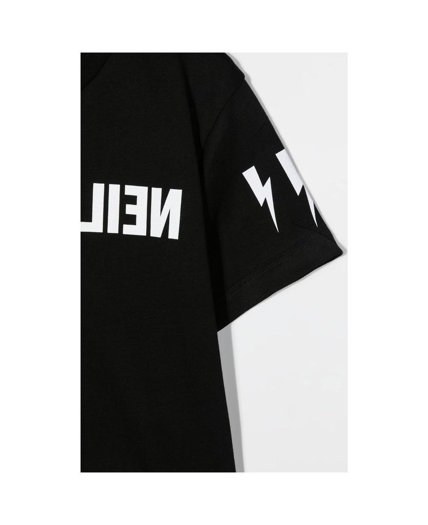 Kids Black T-shirt With White Mirror Logo Print商品第3张图片规格展示