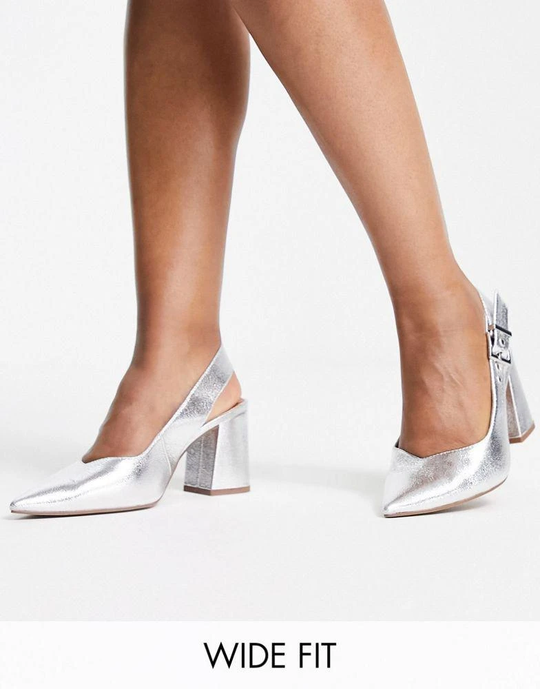 商品ASOS|ASOS DESIGN Wide Fit West slingback block heeled shoes in silver,价格¥313,第1张图片