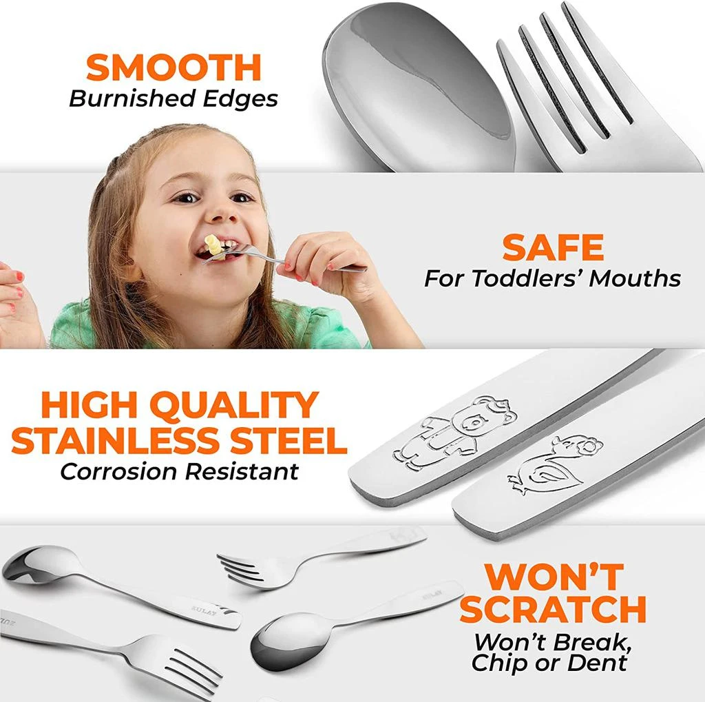 Zulay Kitchen Child and Toddler Silverware Set for Self Feeding (3 Spoons & 3 Forks) 4