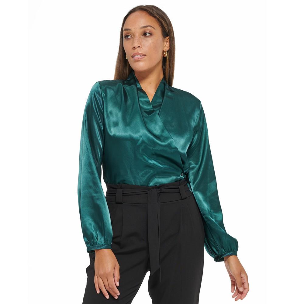 商品Calvin Klein|Women's Long Sleeve Faux Wrap Blouse,价格¥594,第1张图片