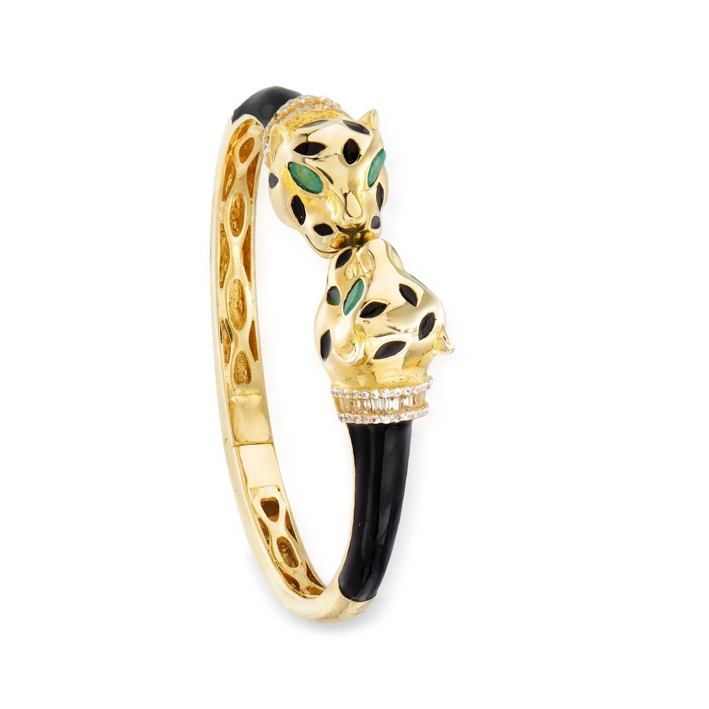 商品Ross-Simons|White Zircon and . Green Chrome Diopside Panther Bangle Bracelet in 18kt Gold Over Sterling With Black Enamel,价格¥2601,第3张图片详细描述