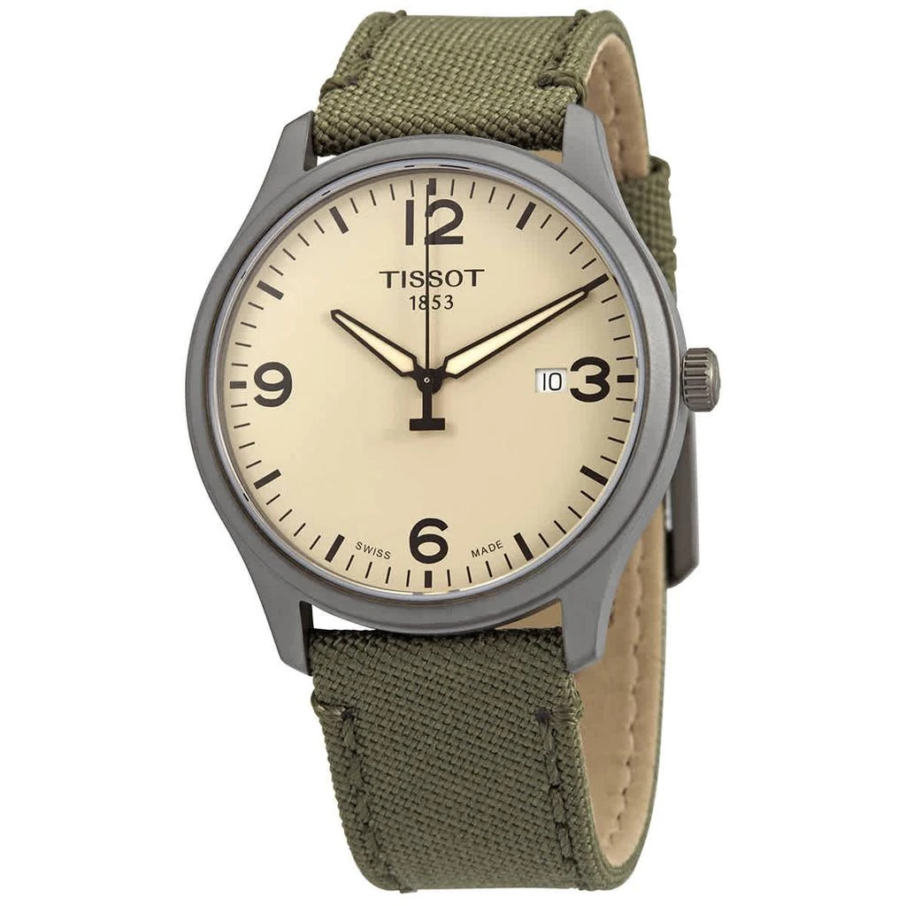 商品Tissot|Gent XL Quartz Beige Dial Olive Green Fabric Men's Watch T116.410.37.267.00,价格¥811,第1张图片