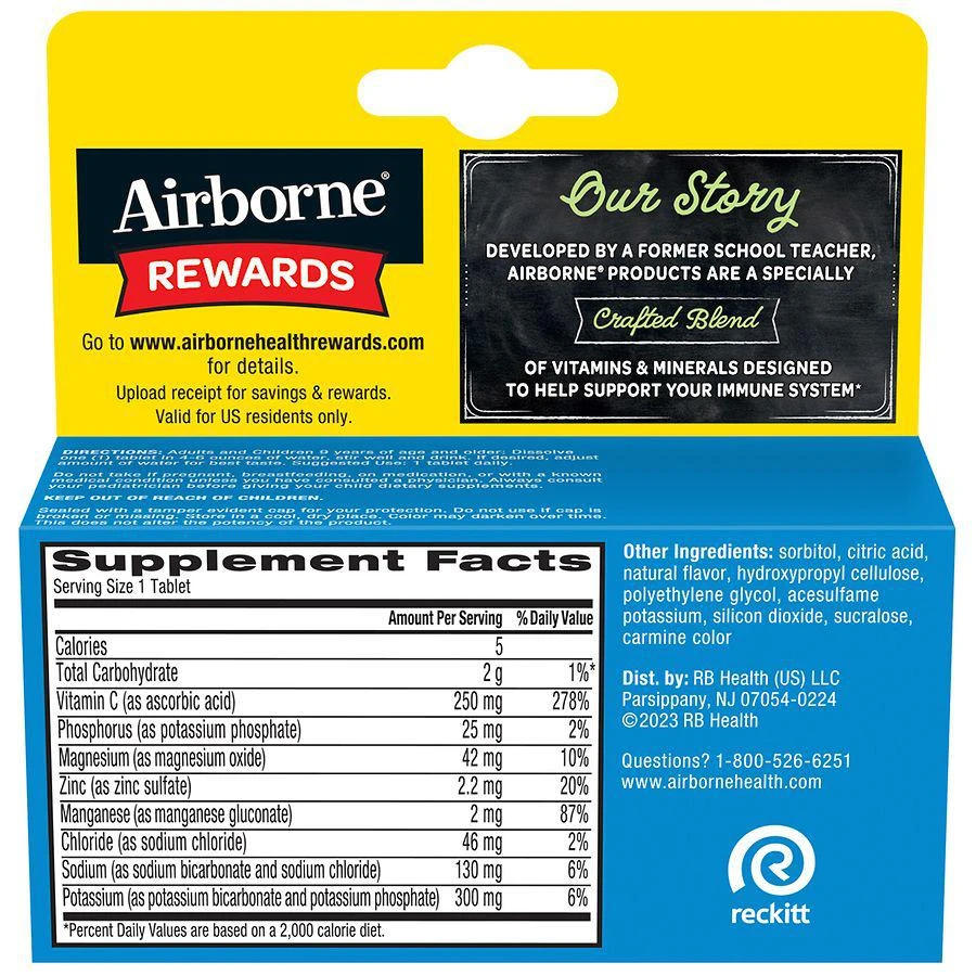 商品Airborne|Electrolyte Replenisher + Immune Support, Effervescent Tablets,价格¥56,第5张图片详细描述
