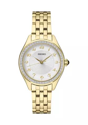 Women's Seiko Crystals Yellow Gold Tone Stainless Steel Quartz Watch商品第1张图片规格展示