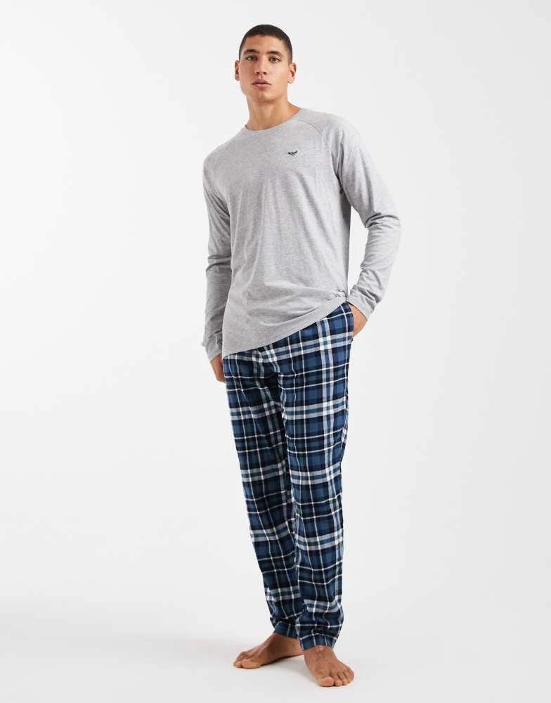 商品Threadbare|Threadbare long sleeve top and trouser pyjama set in grey and navy check,价格¥245,第1张图片详细描述