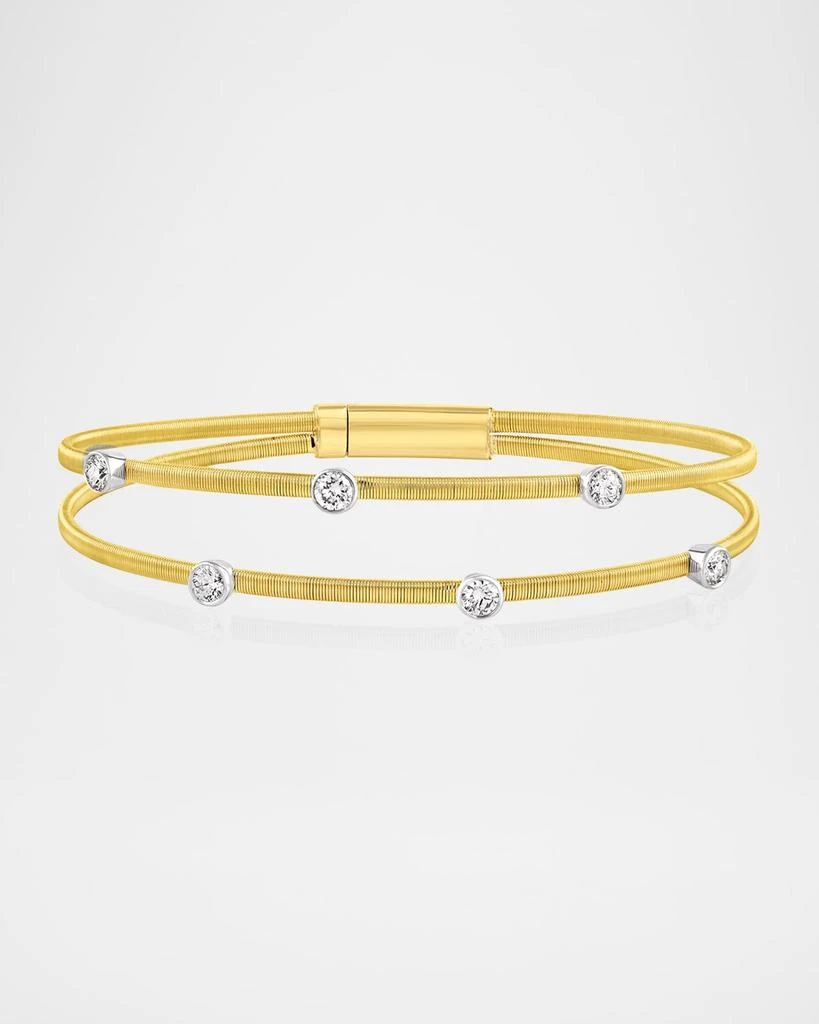 商品Cassidy Diamonds|18K Gold Smooth Wire Two-Row Six-Stone Diamond Bangle Bracelet,价格¥32791,第1张图片