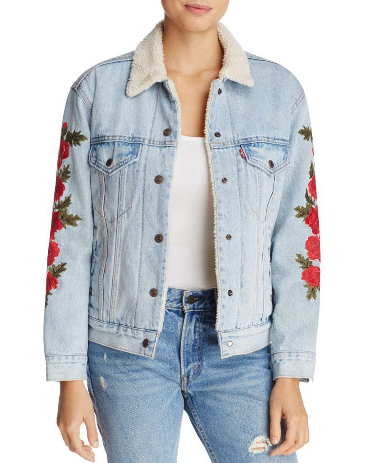 商品Levi's|Ex-Boyfriend Trucker Denim Jacket with Embroidery,价格¥555,第1张图片