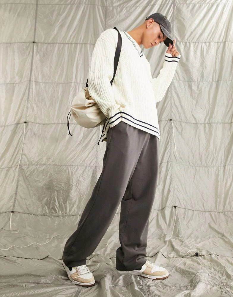 商品ASOS|ASOS DESIGN cable knit cricket jumper in off white and navy tipping,价格¥245,第4张图片详细描述