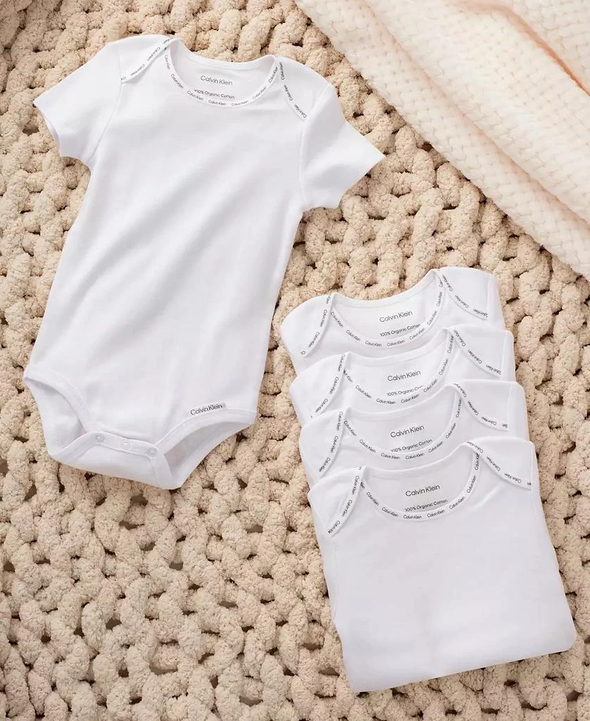 商品Calvin Klein|Baby Boys or Girls Organic Cotton Short Sleeve Bodysuits, Pack of 5,价格¥169,第2张图片详细描述