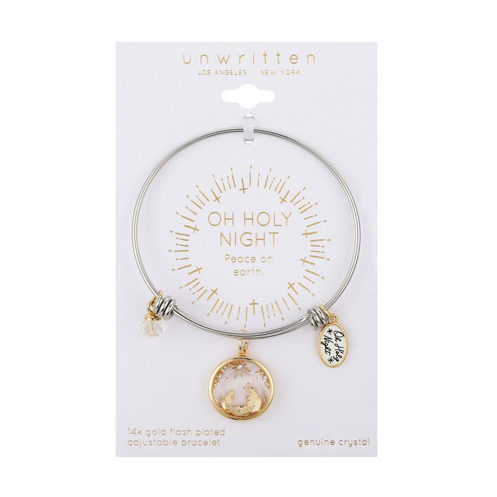 商品Unwritten|Stainless Steel Bangle with Two Tone Gold Flash-Plated Crystal "Oh Holy Night" Multi Charm,价格¥197,第4张图片详细描述