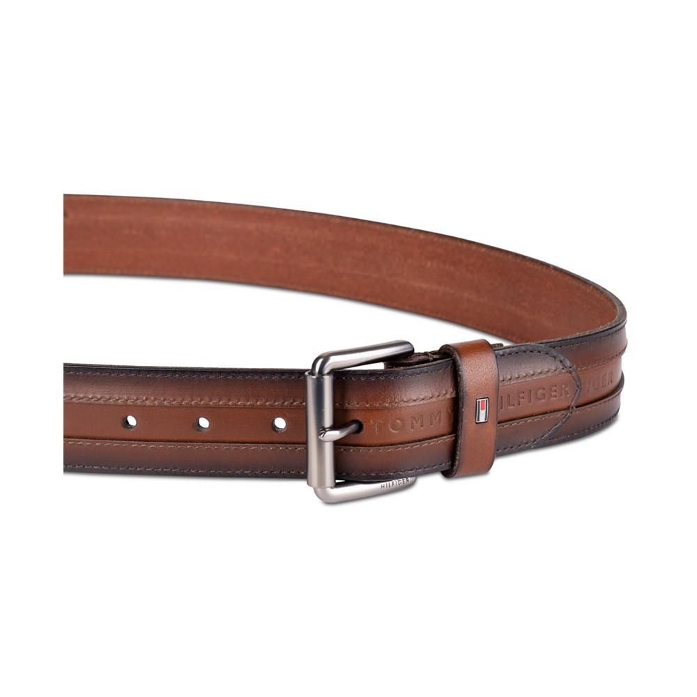 Men's Tonal Stripe Embossed Leather Belt商品第3张图片规格展示